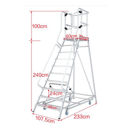 Monstar Pro 10 Steps Aluminium Rolling Platform - Order Picker Ladder - 200kg Rated + $44.00 Delivery to metro areas
