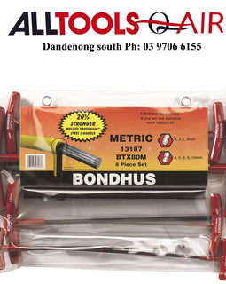 Bondhus Metric T-Handle Hex Key set 8 Pce – Ball Hex End P/n 13187