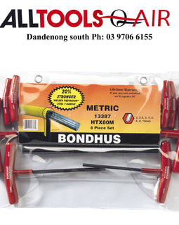Bondhus Metric T-Handle Hex Key set 8 Pce – Straight Hex End P/n 13387