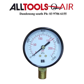 Compressor Pressure Gauge 63mm 0-230 psi (1600kpa) 1/4 bsp Bottom mount P/n 1612810