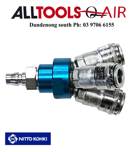 Nitto Kohki Manifold - 3 Way with Genuine Nitto 200 series one touch couplings P/n CXXX00046 + $11.00 Postage