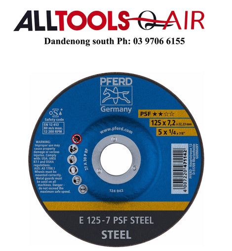 PFERD GRINDING WHEEL GP DEPRESSED CENTRE x 10 - STEEL - 125MM p/n 62012634