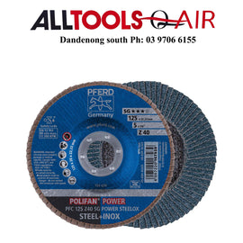 PFERD 40G POLIFAN FLAP DISC PREMIUM ZIRCONIA - STEEL / INOX PFC 125 Z 40 SG - POWER P/n 67784125