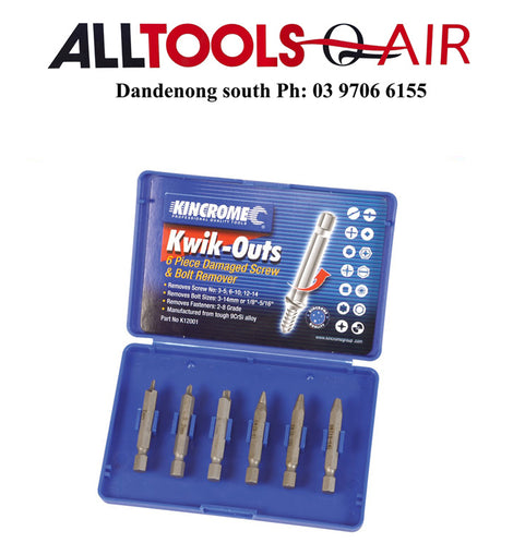 KINCROME KWIK-OUTS DAMAGED SCREW & BOLT REMOVER 6 PIECE P/N K12001