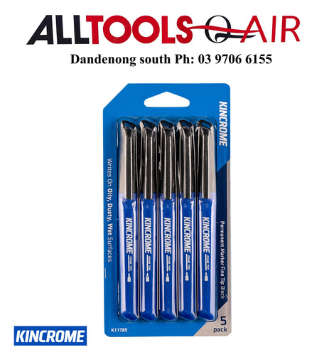 Kincrome Permanent Fine Tip Marker  Black 5 Pack  p/n K11785 + $10.60 postage