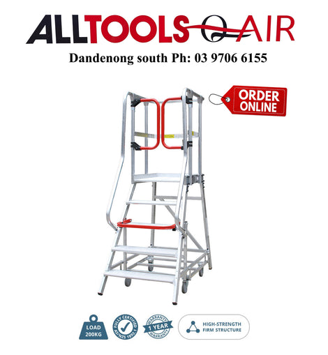 Monstar Pro 5 Steps Aluminium Rolling Platform - Order Picker Ladder - 200kg Rated + $44.00 Delivery to metro areas