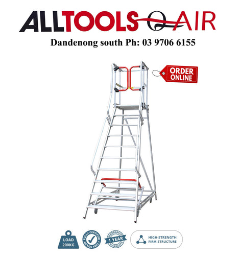 Monstar Pro 10 Steps Aluminium Rolling Platform - Order Picker Ladder - 200kg Rated + $44.00 Delivery to metro areas