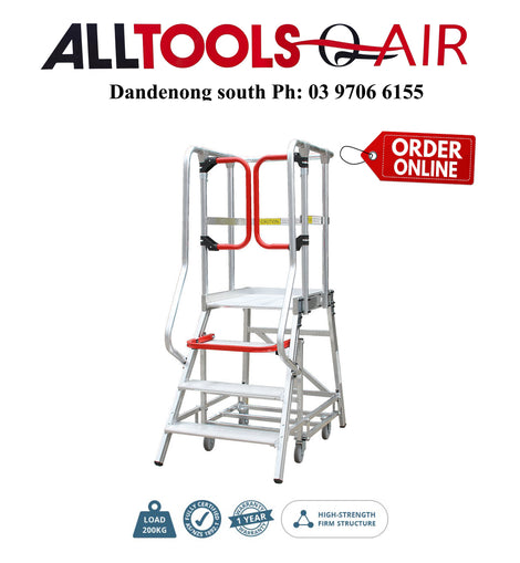 Monstar Pro 4 Steps Aluminium Rolling Platform - Order Picker Ladder - 200kg Rated + $44.00 Delivery to metro areas