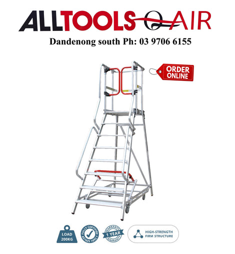 Monstar Pro 8 Steps Aluminium Rolling Platform - Order Picker Ladder - 200kg Rated + $44.00 Delivery to metro areas