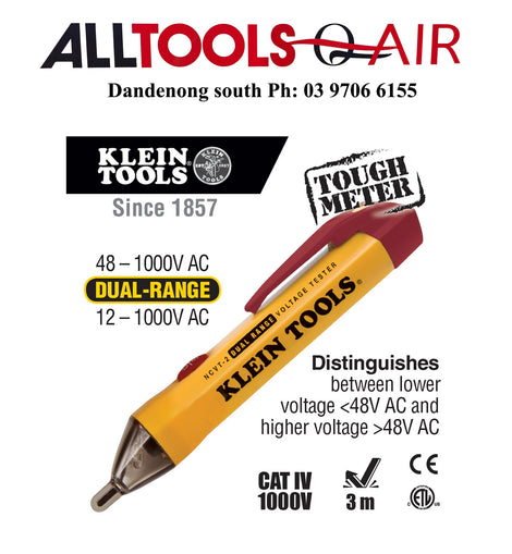 Klein Non-Contact Voltage Tester Pen, Dual Range, 12-1000 V AC or 48-1000 V AC P/n NCVT-2