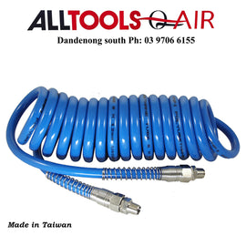 Polyurethane Spiral Air Hoses 12mm O.D with 1/4 bspt swivel fittings 6m or 9m