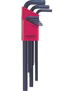 Bondhus 12199 Set of 9 Hex Key L-wrenches, Long Length, sizes 1.5-10mm