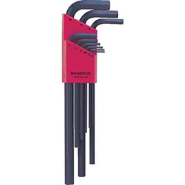 Bondhus 12199 Set of 9 Hex Key L-wrenches, Long Length, sizes 1.5-10mm